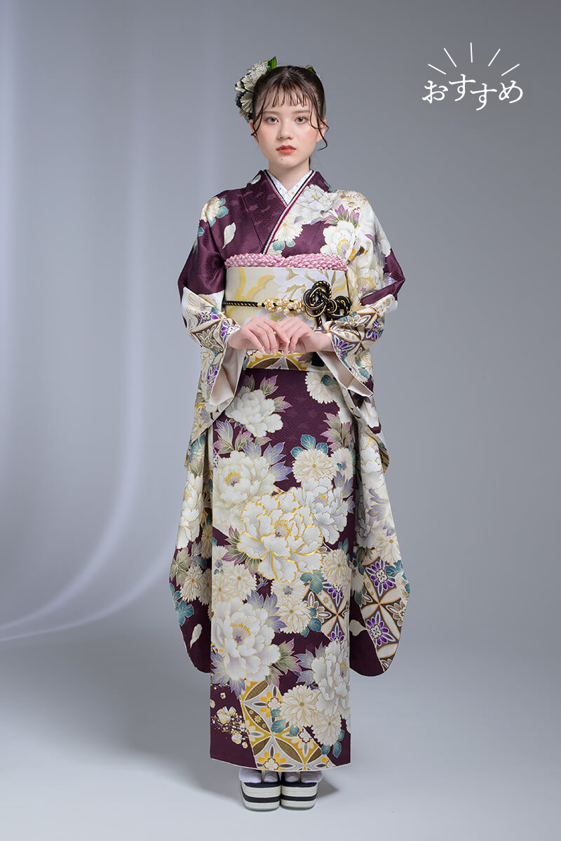 MK-1306】紫の地に白金箔の花が咲き誇る振袖｜特選呉服京彩|振袖比較